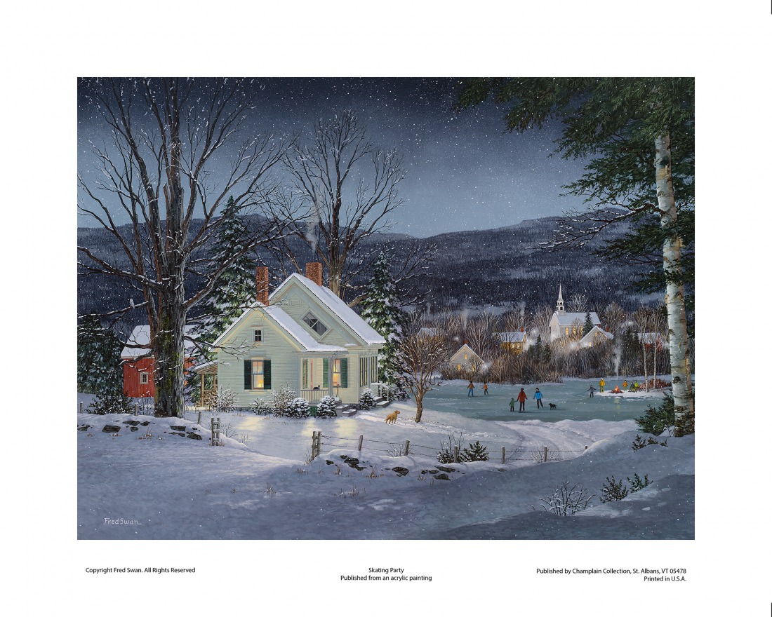 Skating Party - American Realist Painting by Fred Swan